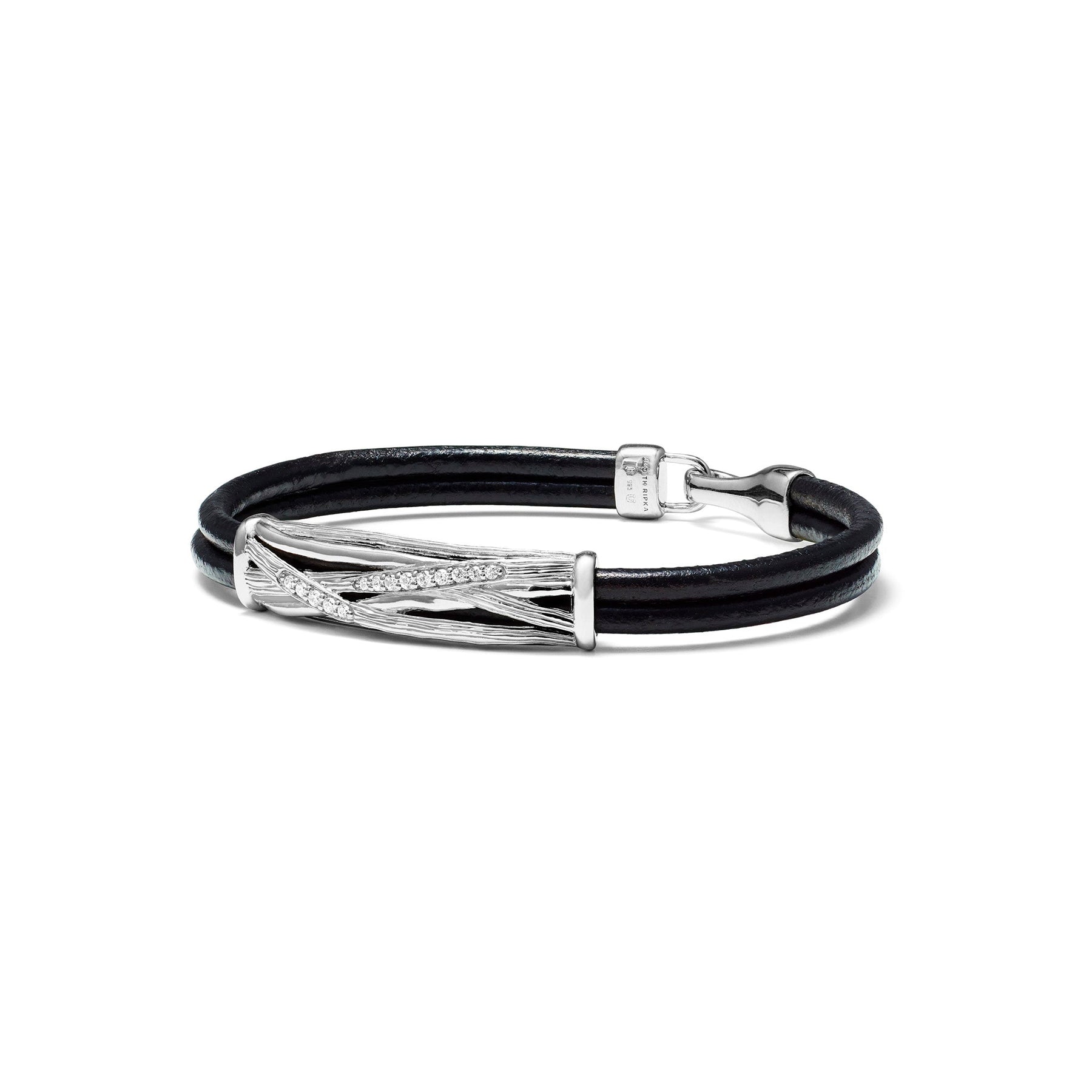 Santorini Black Leather Cord Bracelet with Diamonds