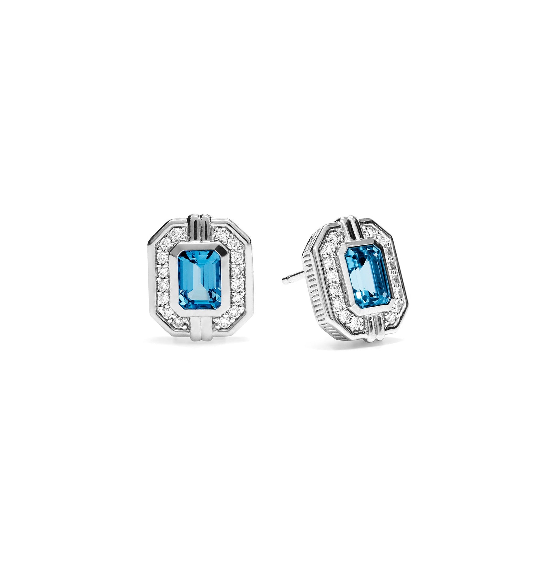 Adrienne Stud Earrings with Swiss Blue Topaz and Diamonds