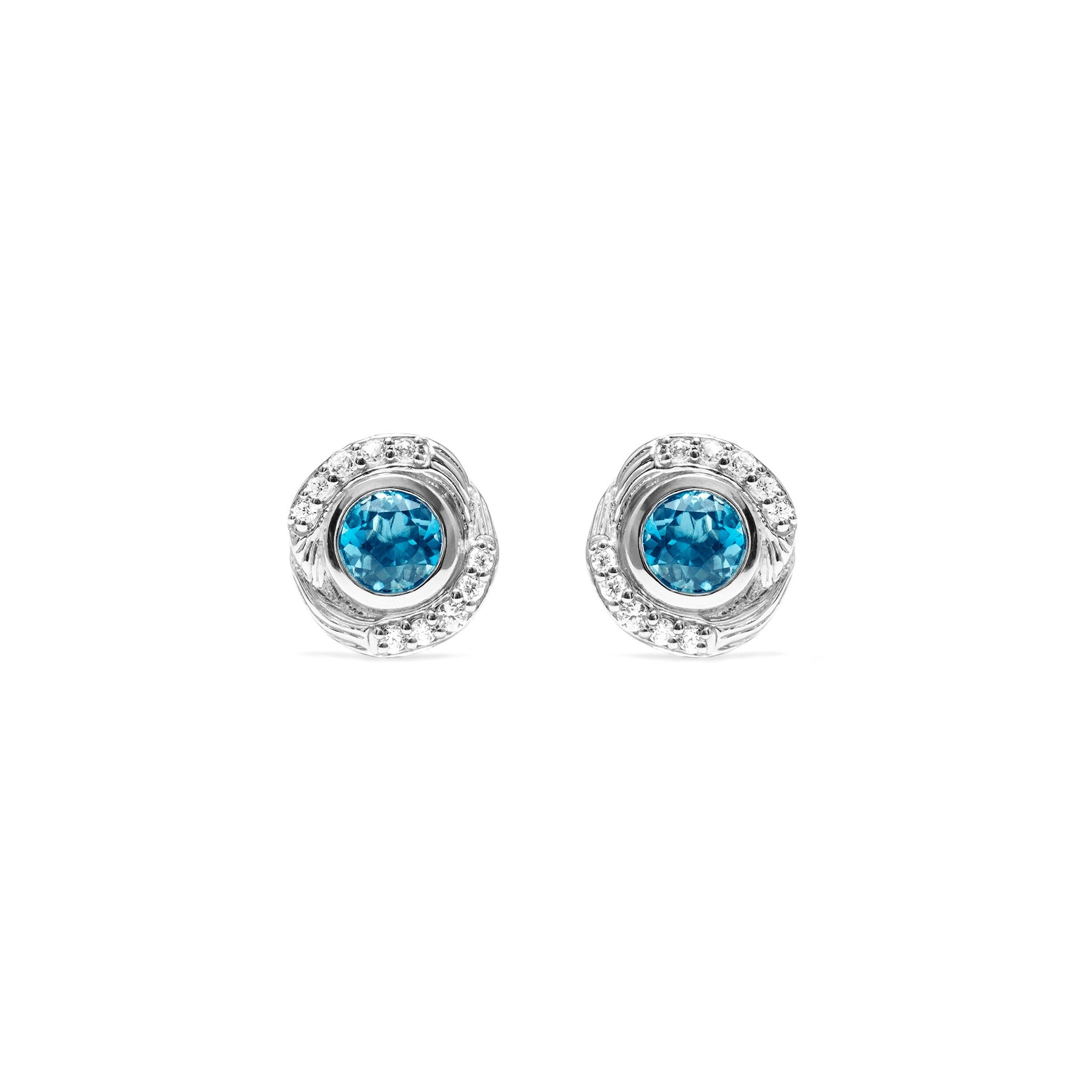 Santorini Stud Earrings with London Blue Topaz and Diamonds