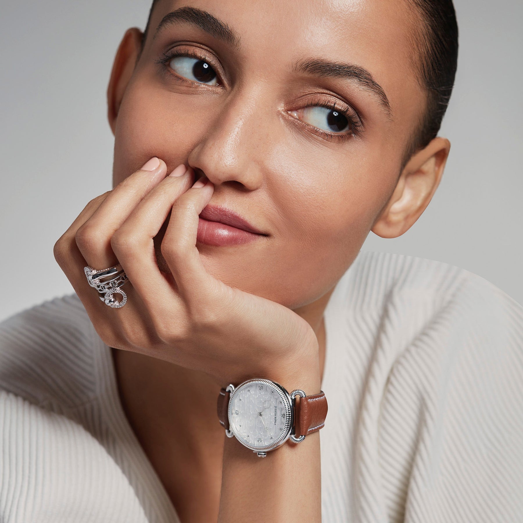 Vienna Watch with Diamonds and Natural Leather Strap