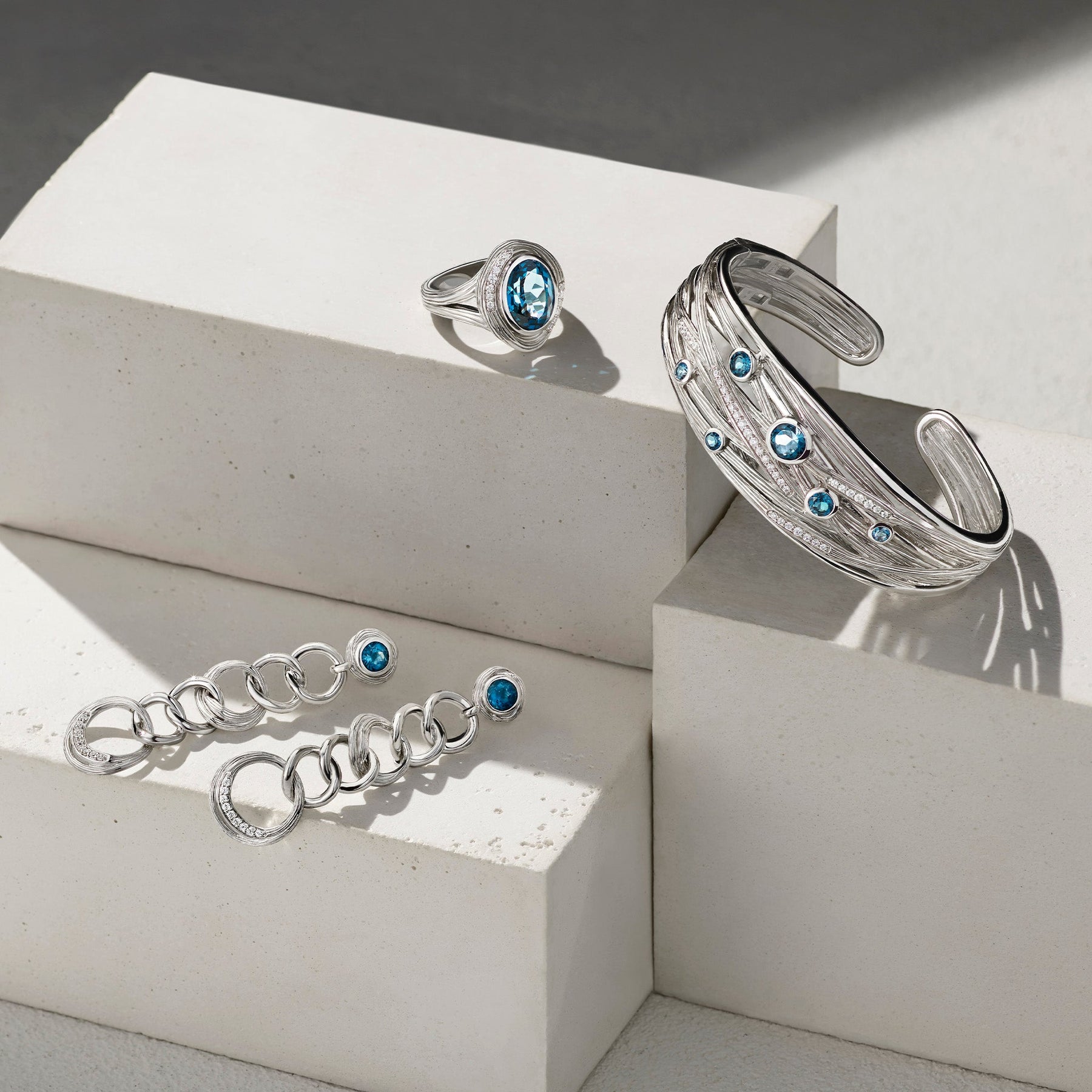 Santorini Wide Cuff with London Blue Topaz and Diamonds