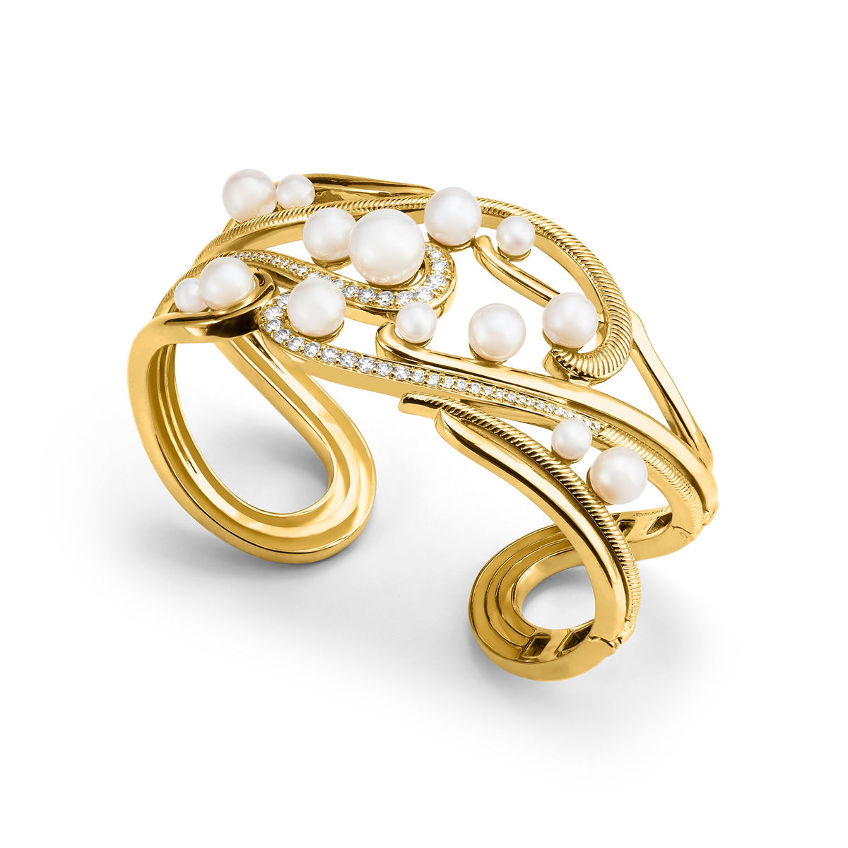 Shima Cuff with Freshwater Pearls and Diamonds in 18K
