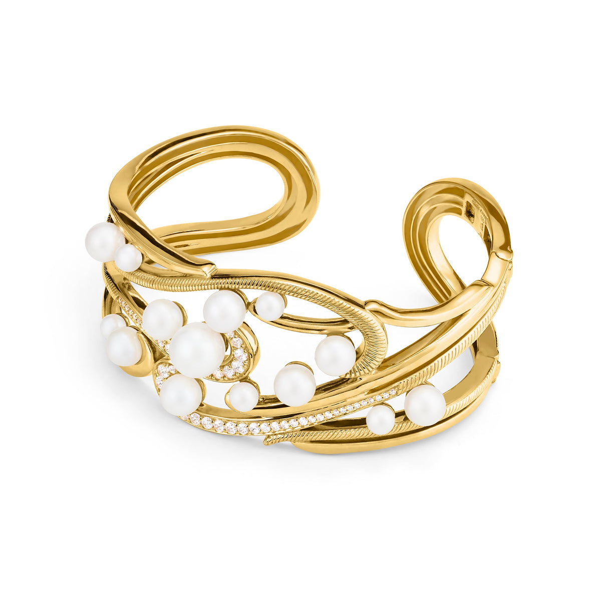 Shima Cuff with Freshwater Pearls and Diamonds in 18K