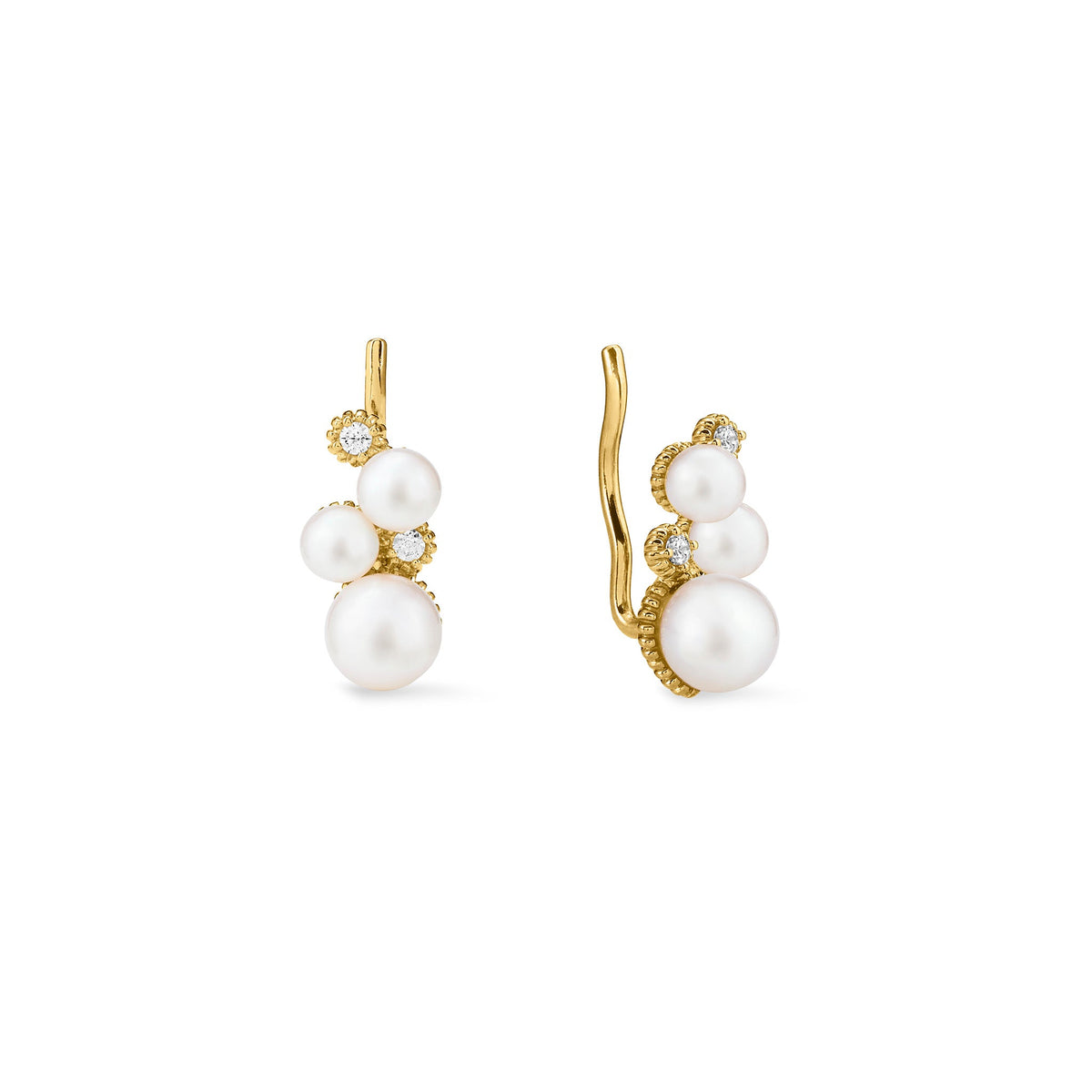 Shima Ear Climbers with Freshwater Pearls and Diamonds in 18K