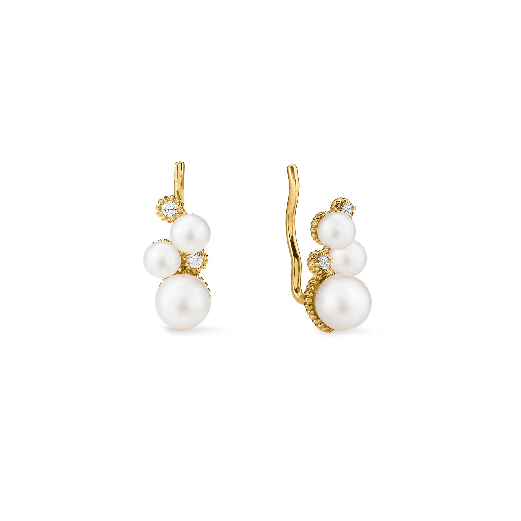 Shima Ear Climbers with Freshwater Pearls and Diamonds in 18K