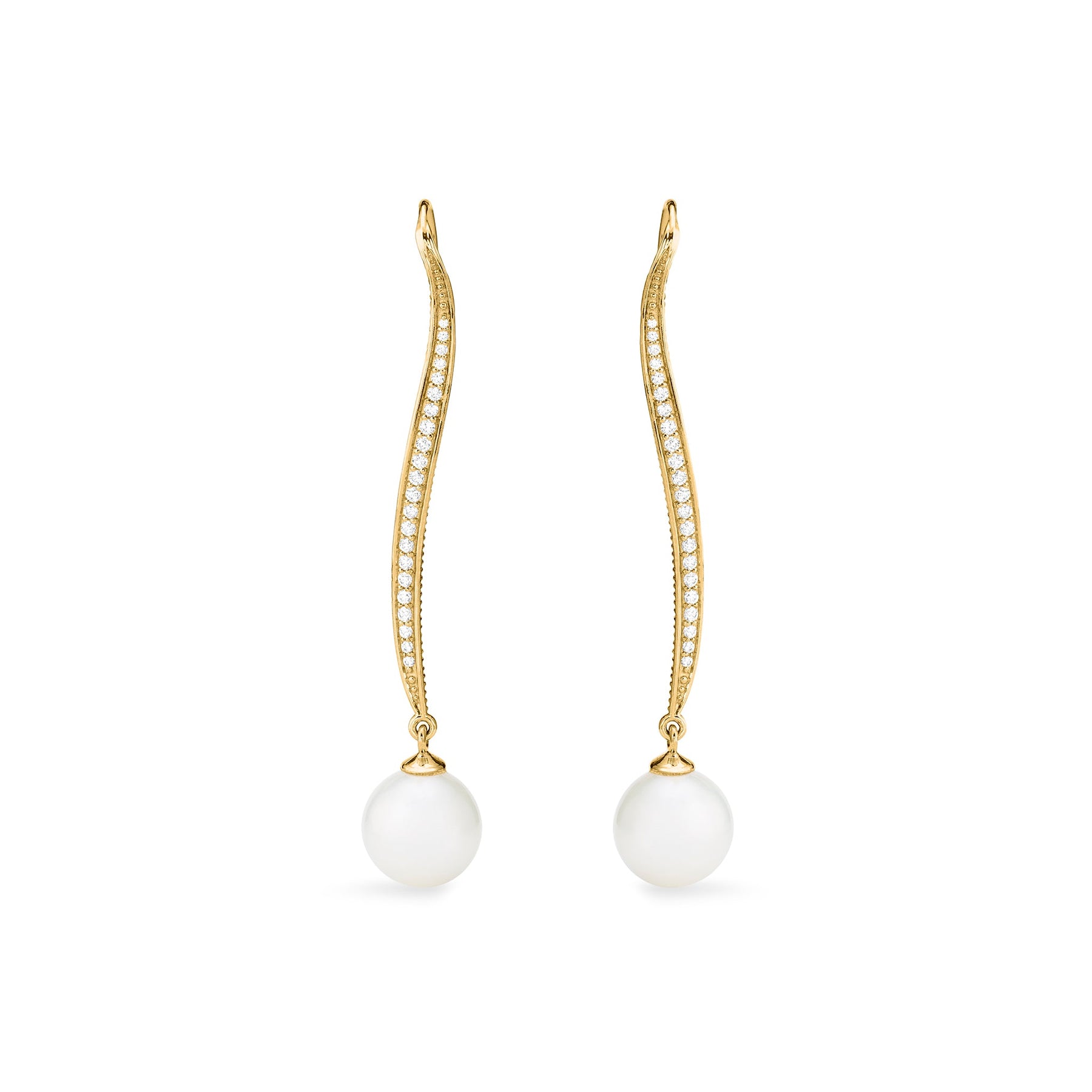 Shima Long Drop Earrings with Freshwater Pearls and Diamonds in 18K
