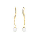 Shima Long Drop Earrings with Freshwater Pearls and Diamonds in 18K