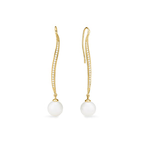 Shima Long Drop Earrings with Freshwater Pearls and Diamonds in 18K