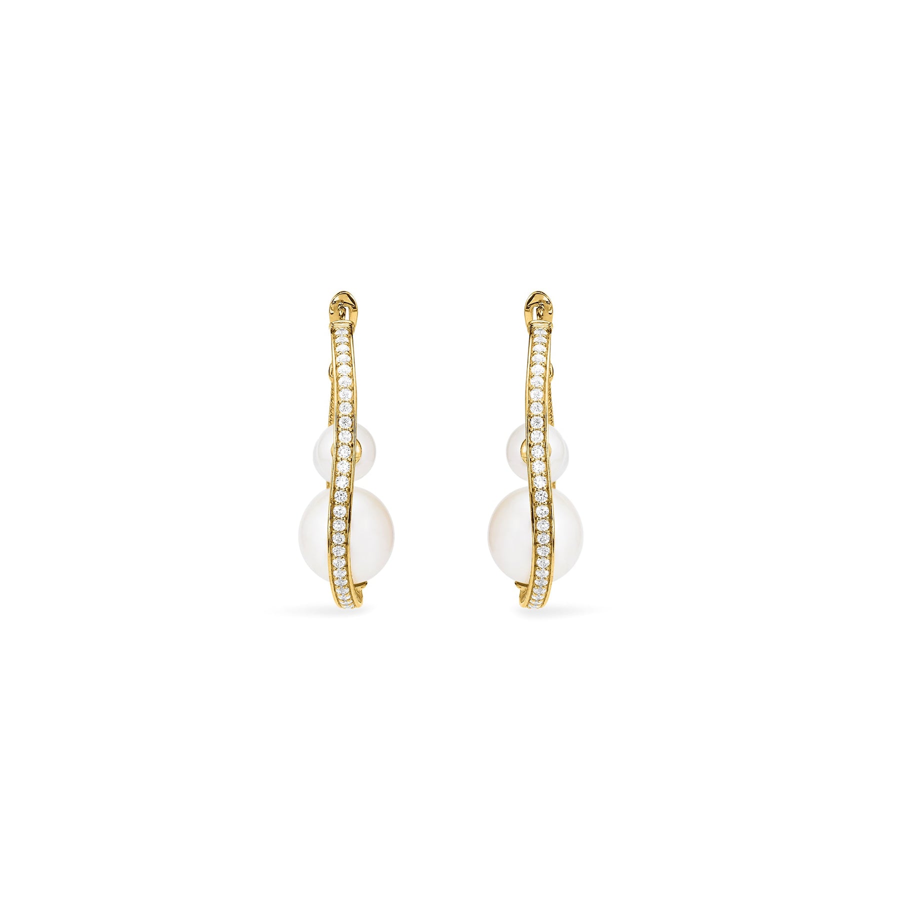 Shima Hoop Earrings with Freshwater Pearls and Diamonds in 18K