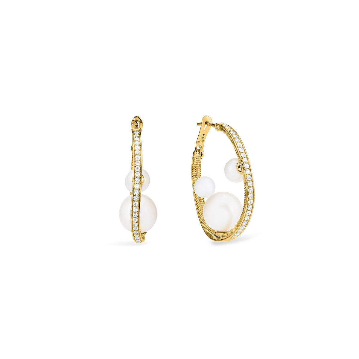 Shima Hoop Earrings with Freshwater Pearls and Diamonds in 18K