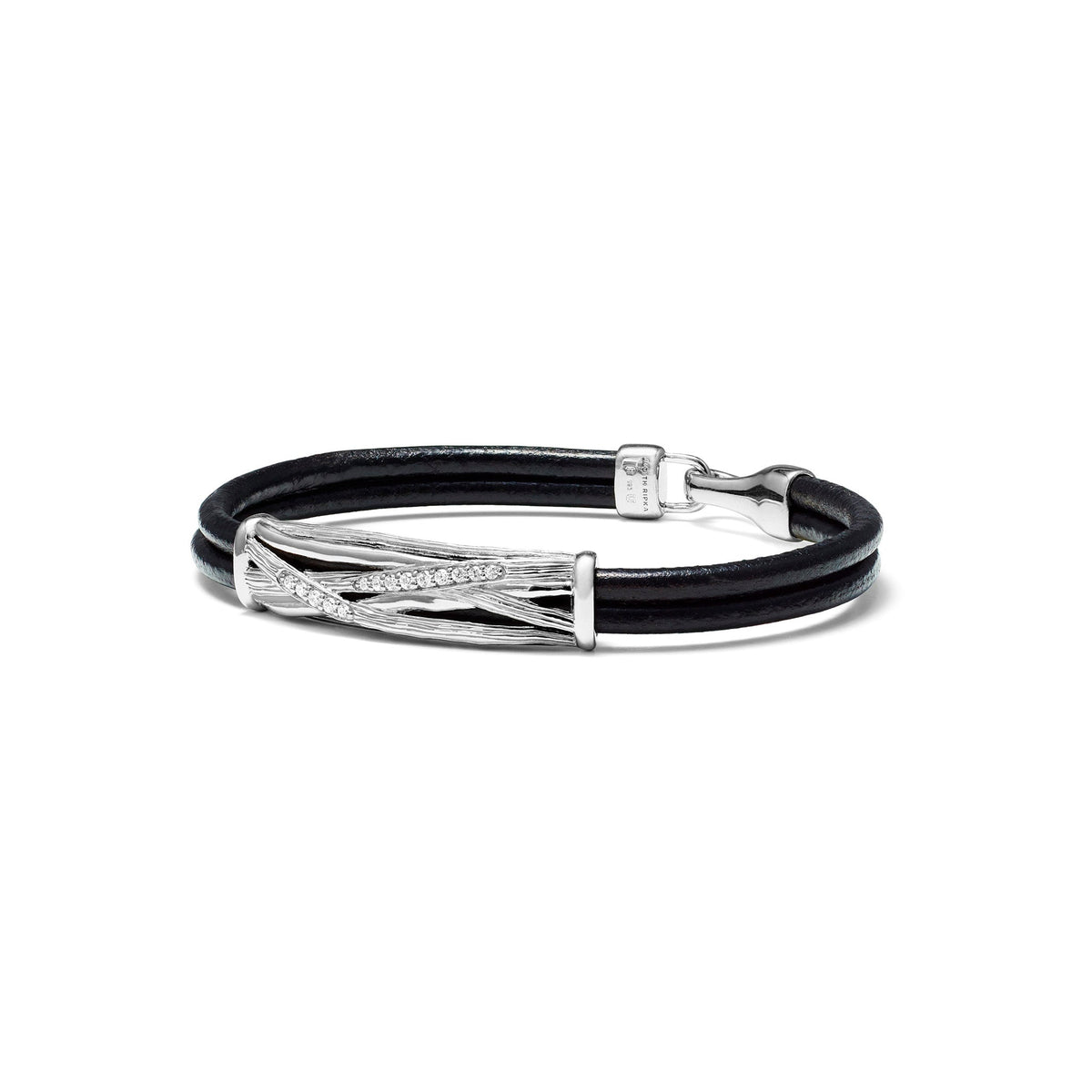 Santorini Black Leather Cord Bracelet with Diamonds