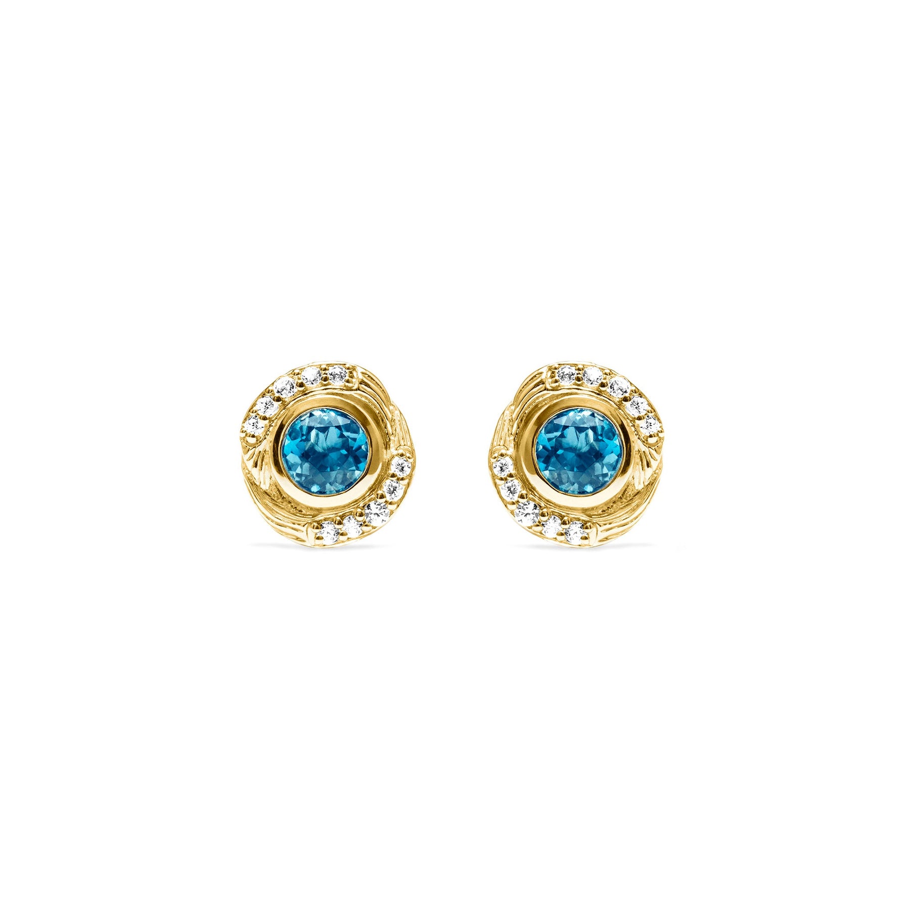 Santorini Stud Earrings with London Blue Topaz and Diamonds in 18K