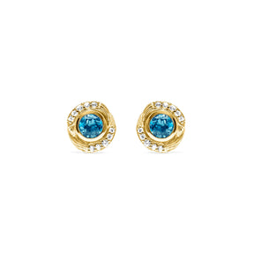 Santorini Stud Earrings with London Blue Topaz and Diamonds in 18K