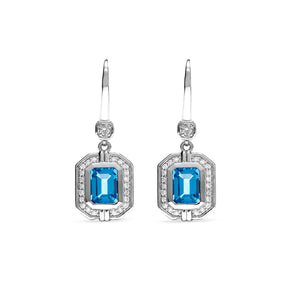 Adrienne Drop Earrings with Swiss Blue Topaz and Diamonds