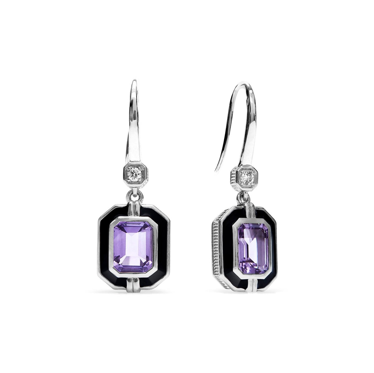 Adrienne Drop Earrings with Enamel, Amethyst and Diamonds
