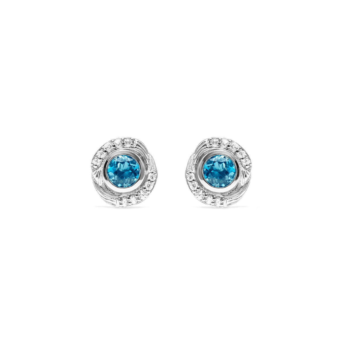 Santorini Stud Earrings with London Blue Topaz and Diamonds