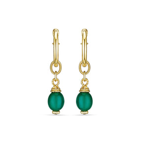 Ocean Reef Drop Hoop Earrings with Green Chalcedony in 18K Gold Vermeil
