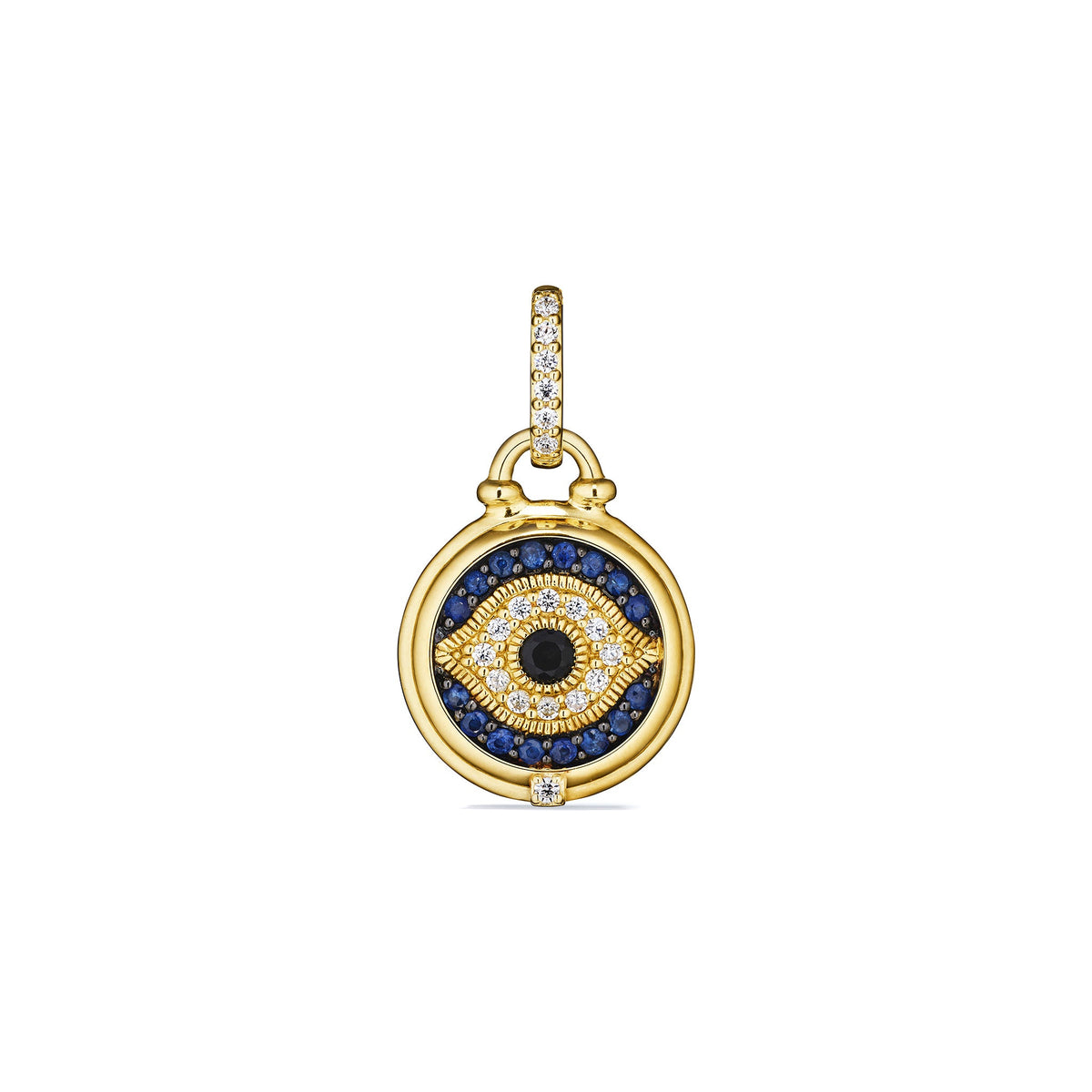 Little Luxuries Evil Eye Medallion with Black Sapphire, Blue Sapphire and Diamonds in 18K