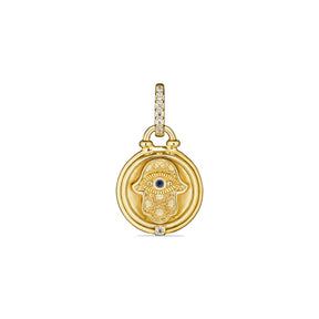 Little Luxuries Hamsa Medallion with Blue Sapphire and Diamonds in 18K