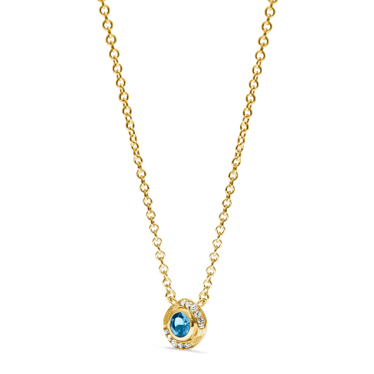 Santorini Necklace with London Blue Topaz and Diamonds in 18K