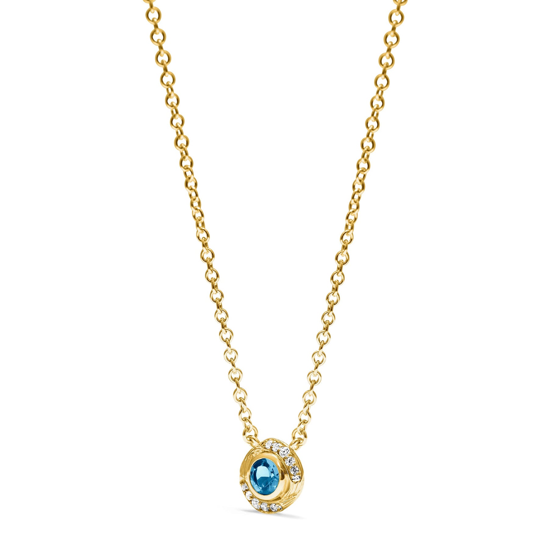 Santorini Necklace with London Blue Topaz and Diamonds in 18K