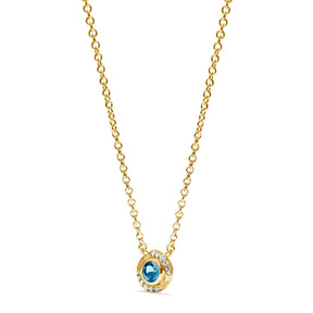 Santorini Necklace with London Blue Topaz and Diamonds in 18K