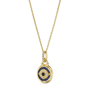 Little Luxuries Evil Eye Medallion Necklace with Black Sapphire, Blue Sapphire and Diamonds in 18K