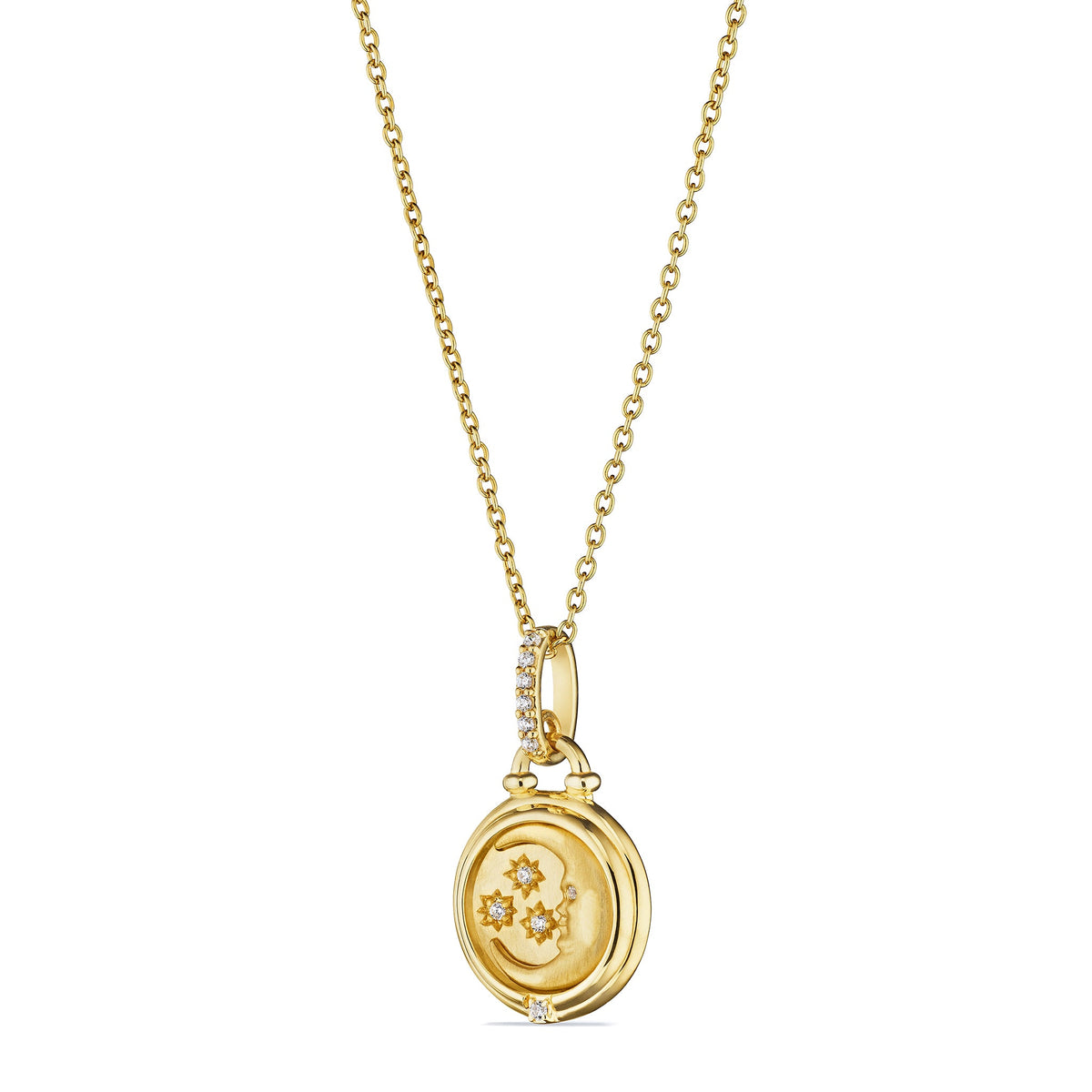 Little Luxuries Moon and Stars Medallion Necklace with Diamonds in 18K