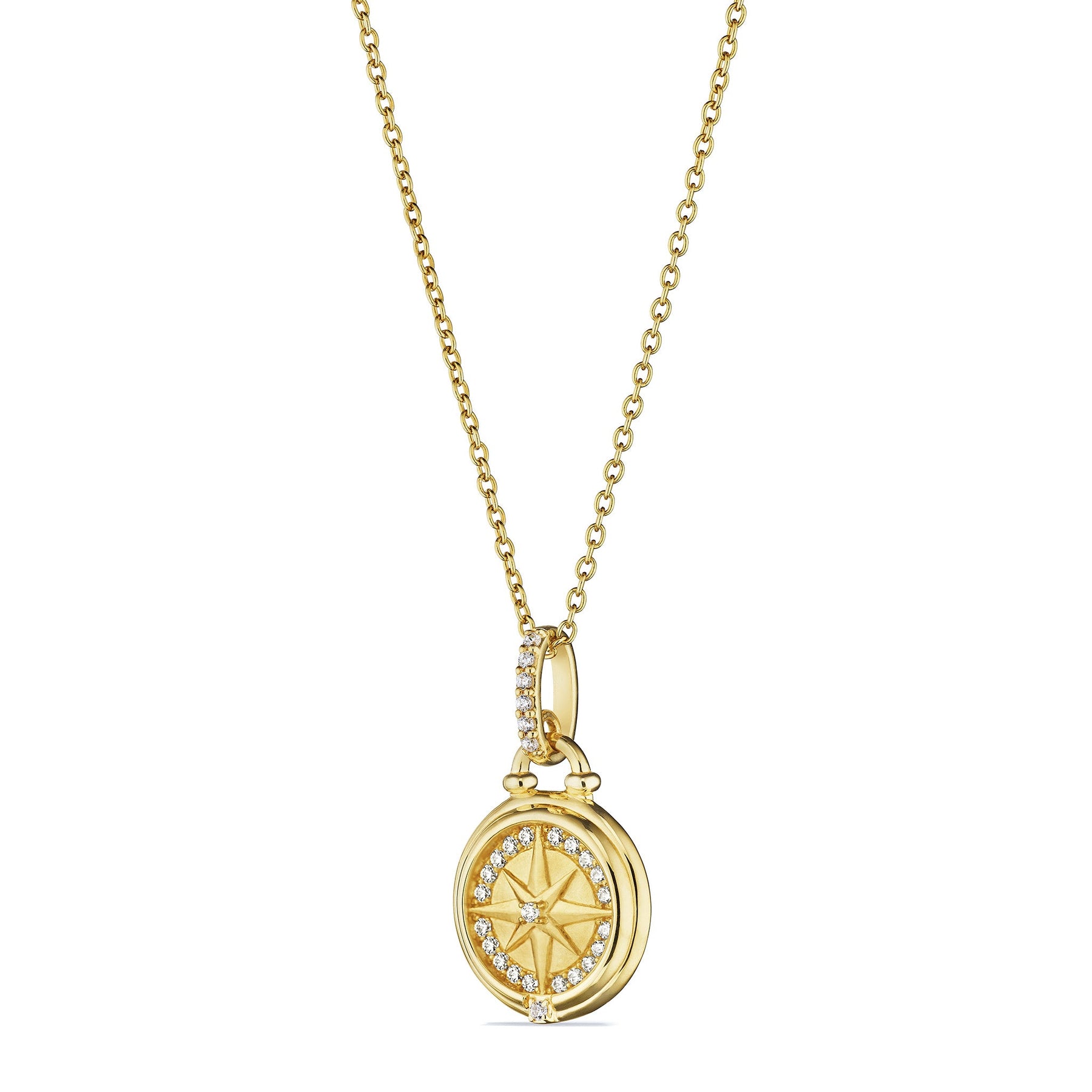 Little Luxuries North Star Medallion Necklace with Diamonds in 18K