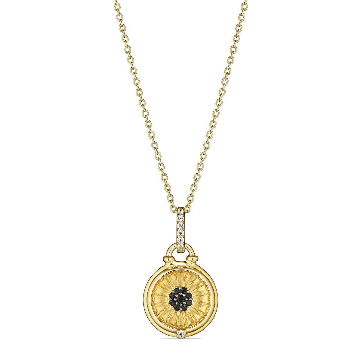 Little Luxuries Sunflower Medallion Necklace with Black Spinel and Diamonds in 18K