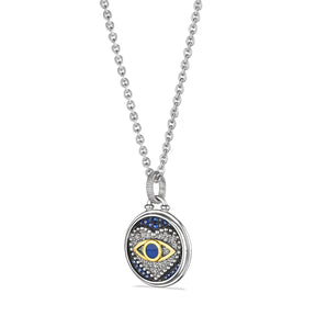 Little Luxuries Evil Eye Heart Medallion Necklace with Blue Sapphire, Diamonds and 18K Gold