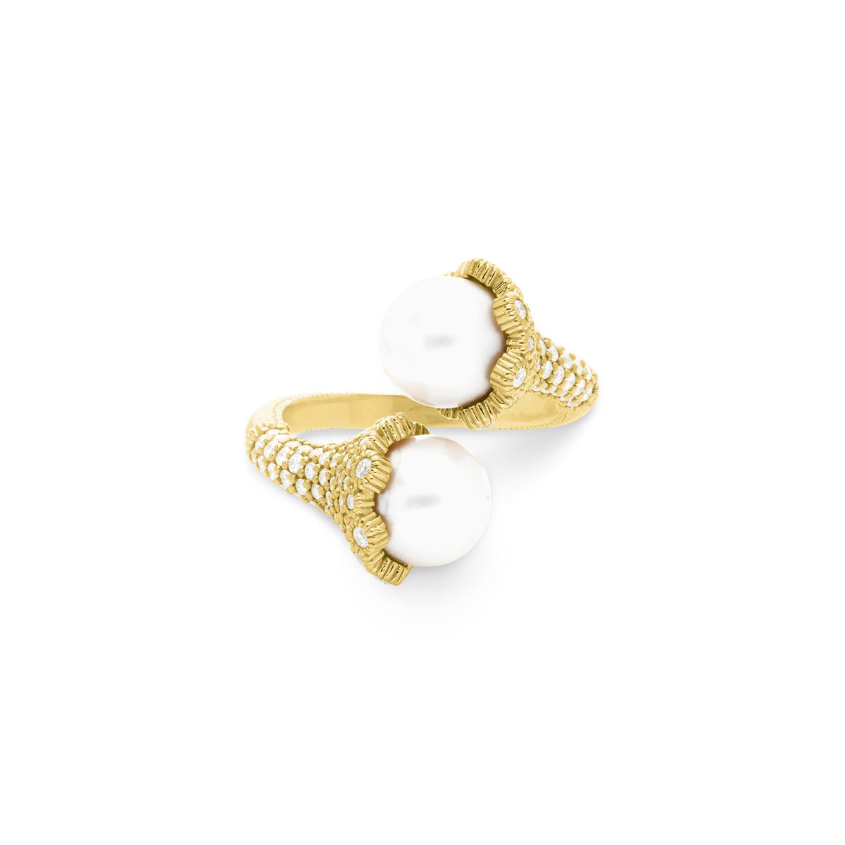 Paloma Bypass Ring with Freshwater Pearls and Diamonds in 18K
