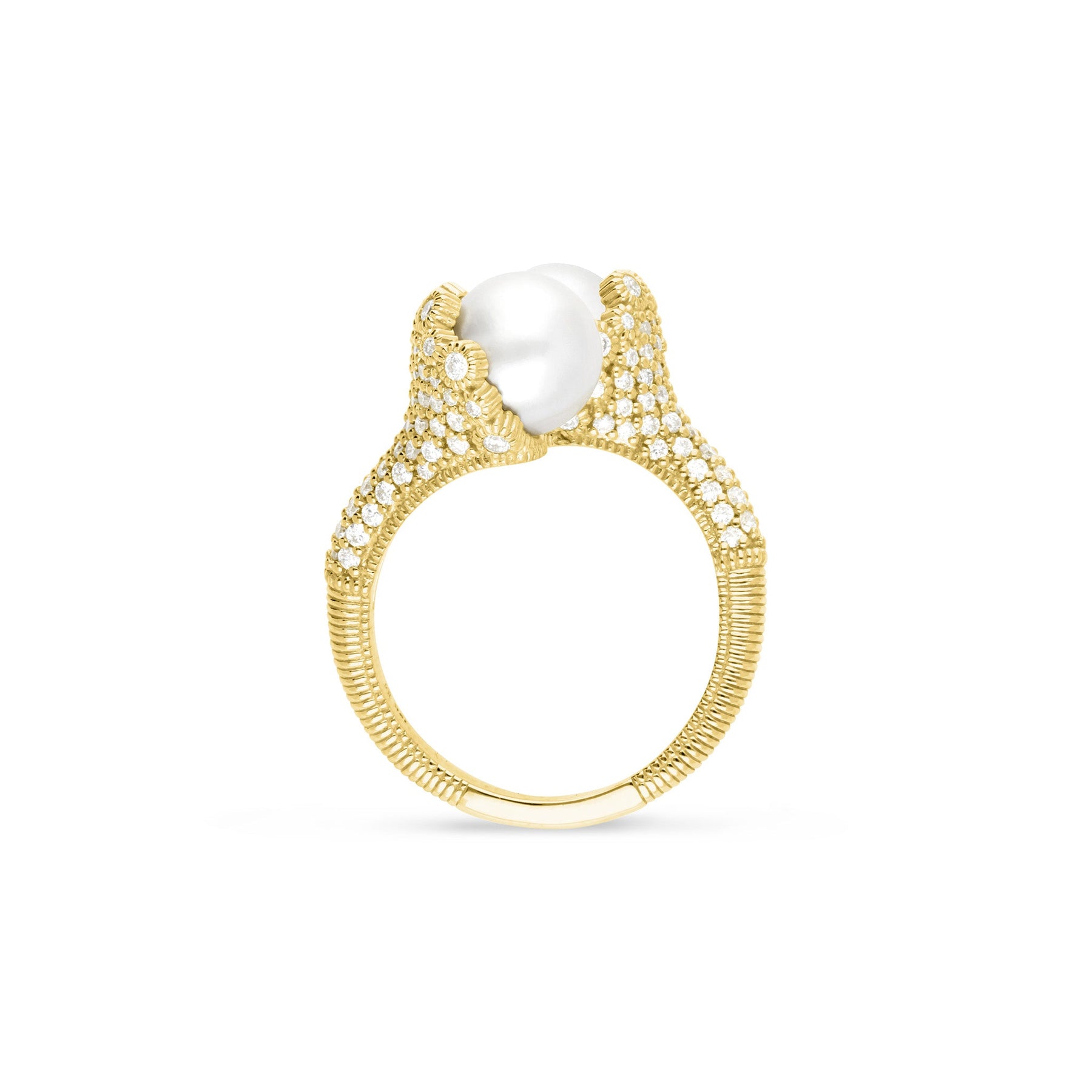 Paloma Bypass Ring with Freshwater Pearls and Diamonds in 18K