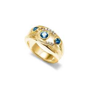 Santorini Band Ring with London Blue Topaz and Diamonds in 18K