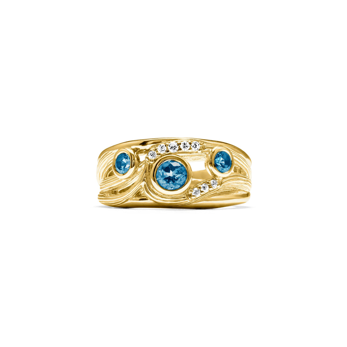 Santorini Band Ring with London Blue Topaz and Diamonds in 18K