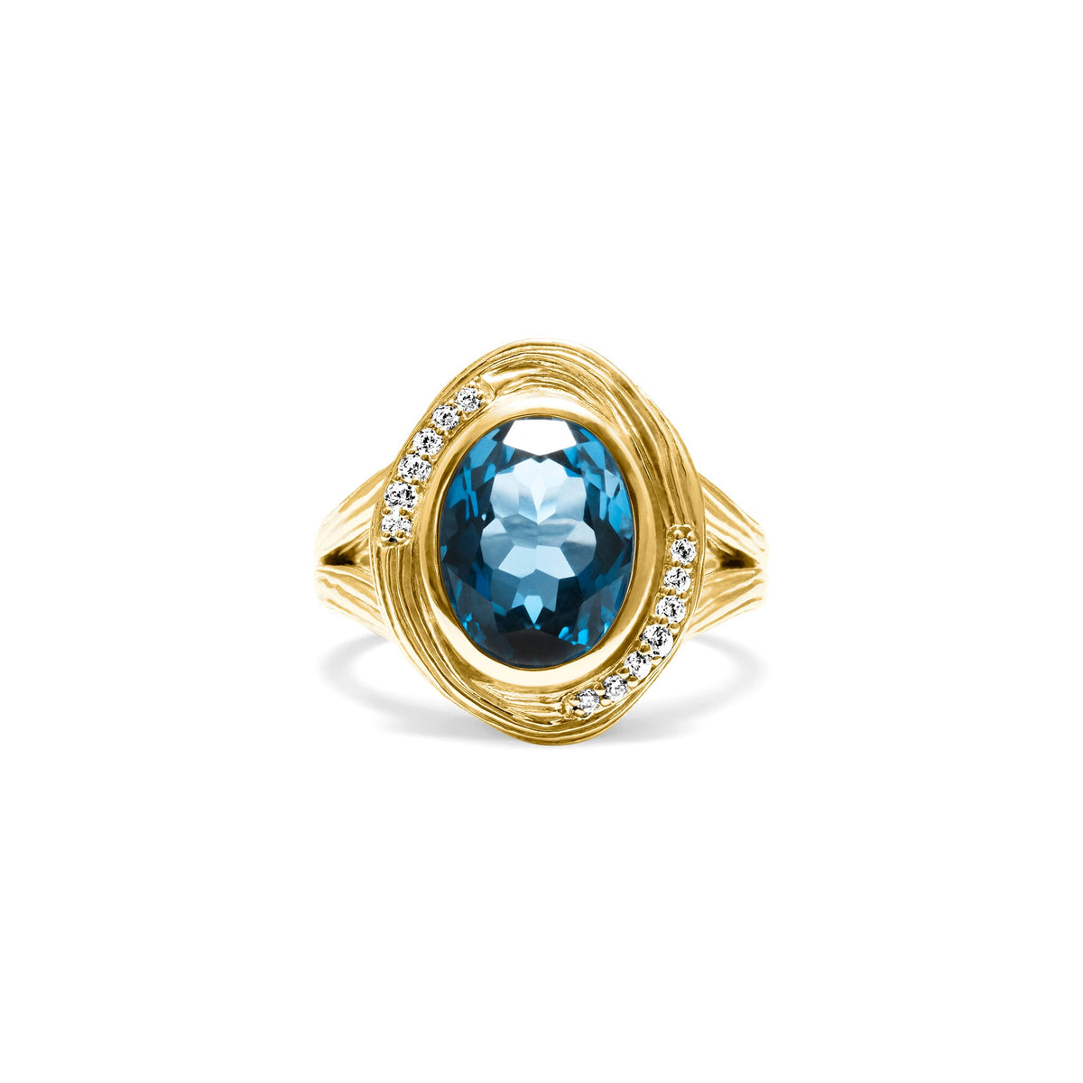 Santorini Oval Ring with London Blue Topaz and Diamonds in 18K