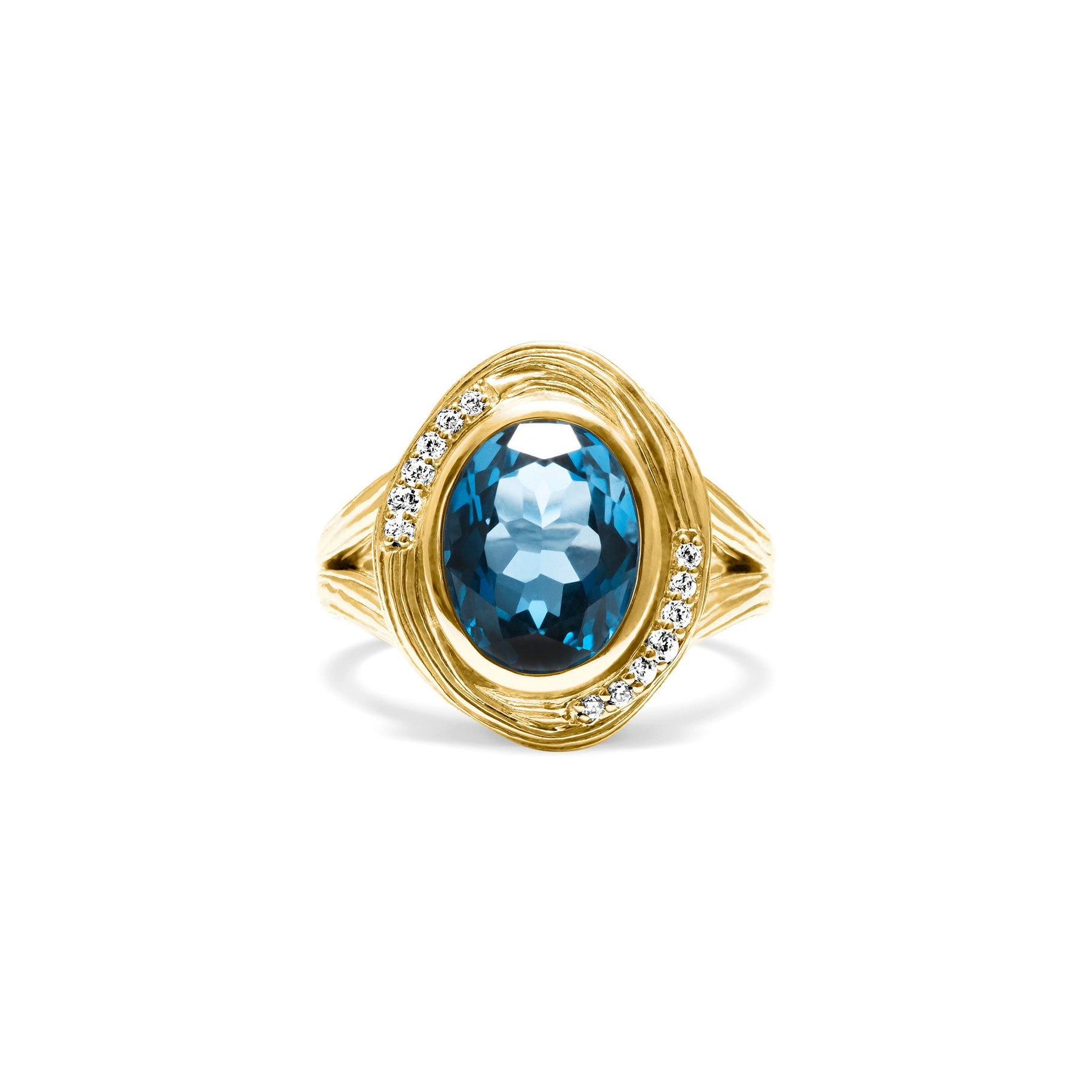 Santorini Oval Ring with London Blue Topaz and Diamonds in 18K