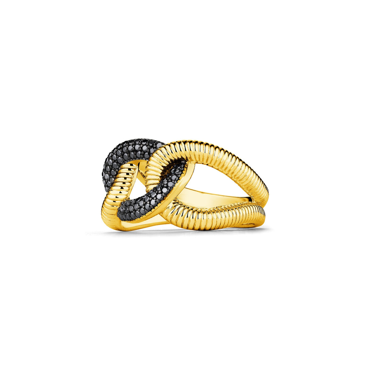 Eternity Interlocking Link Ring with Black Diamonds in 18K