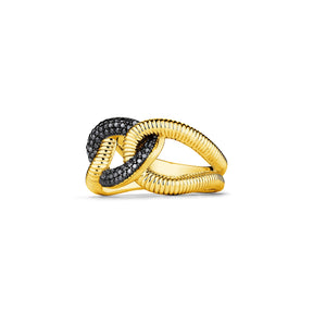 Eternity Interlocking Link Ring with Black Diamonds in 18K