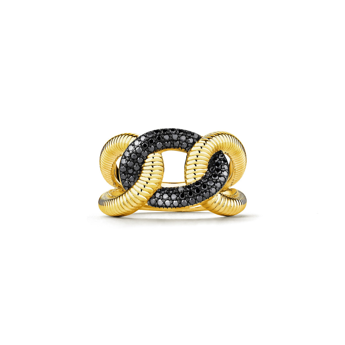 Eternity Interlocking Link Ring with Black Diamonds in 18K