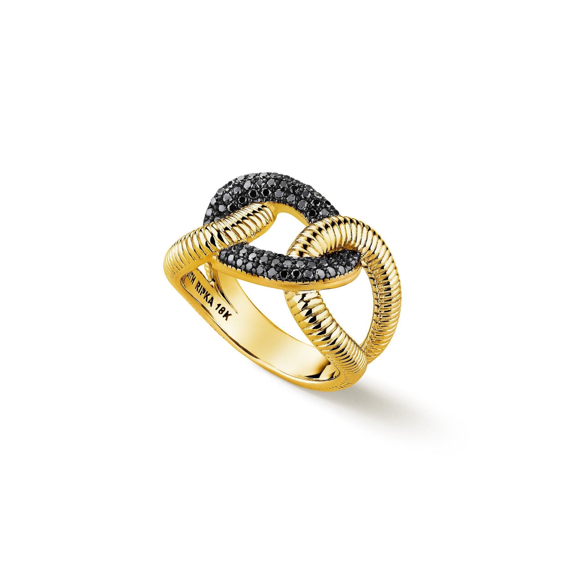 Eternity Interlocking Link Ring with Black Diamonds in 18K