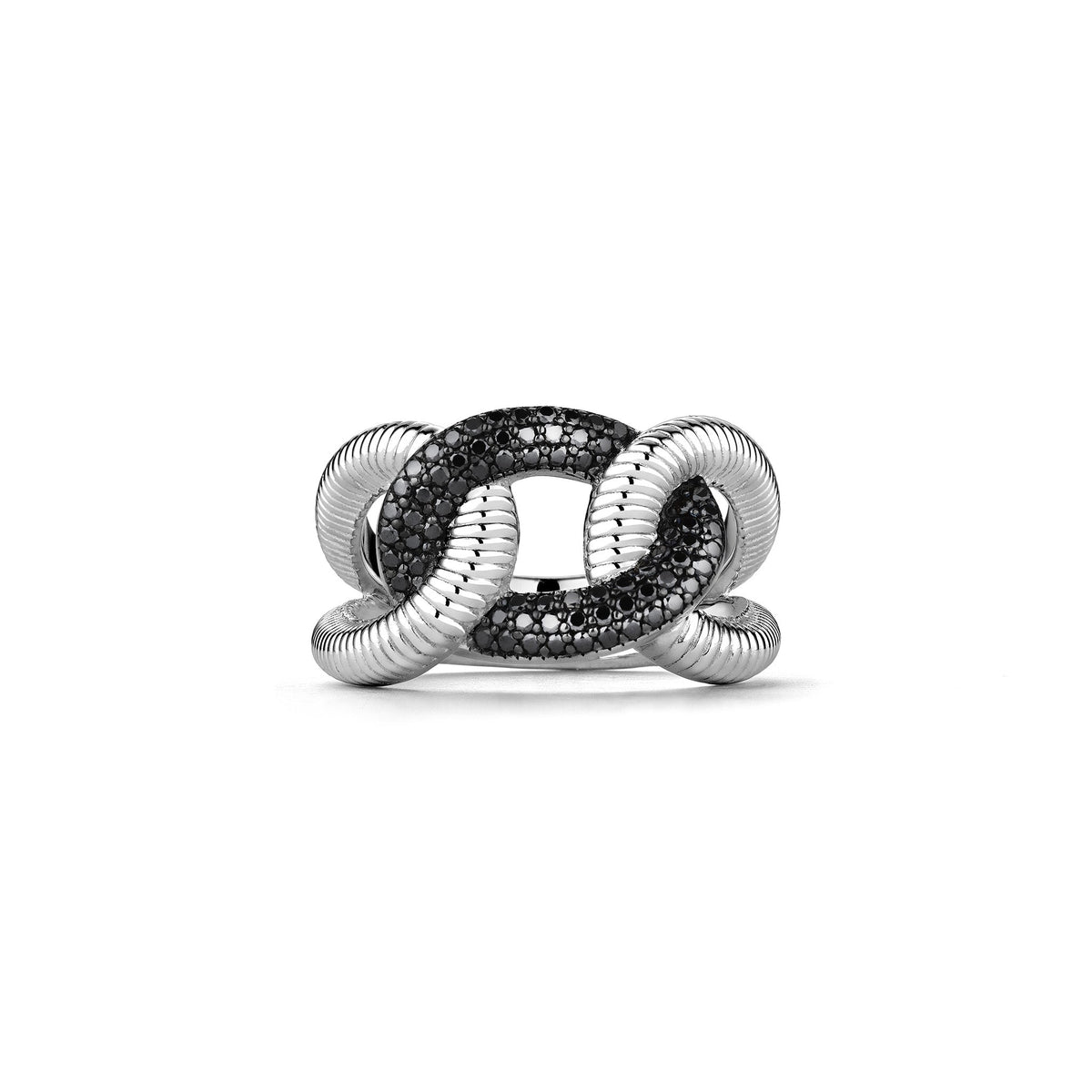 Eternity Interlocking Link Ring with Black Spinel
