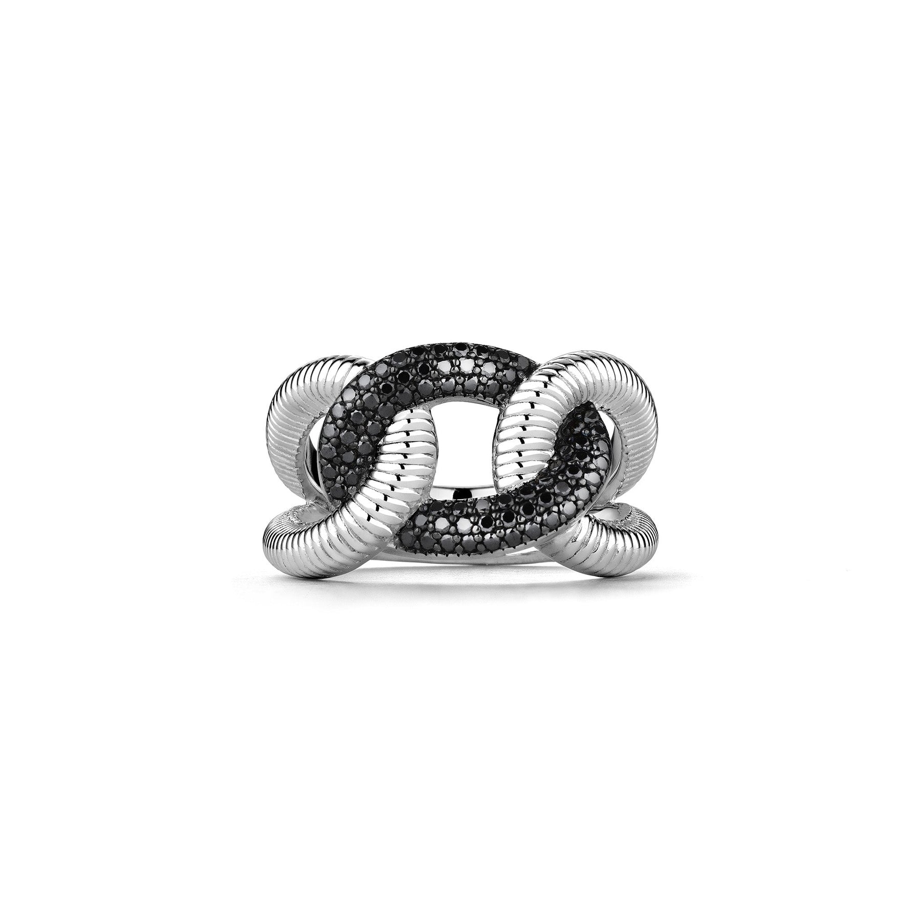 Eternity Interlocking Link Ring with Black Spinel