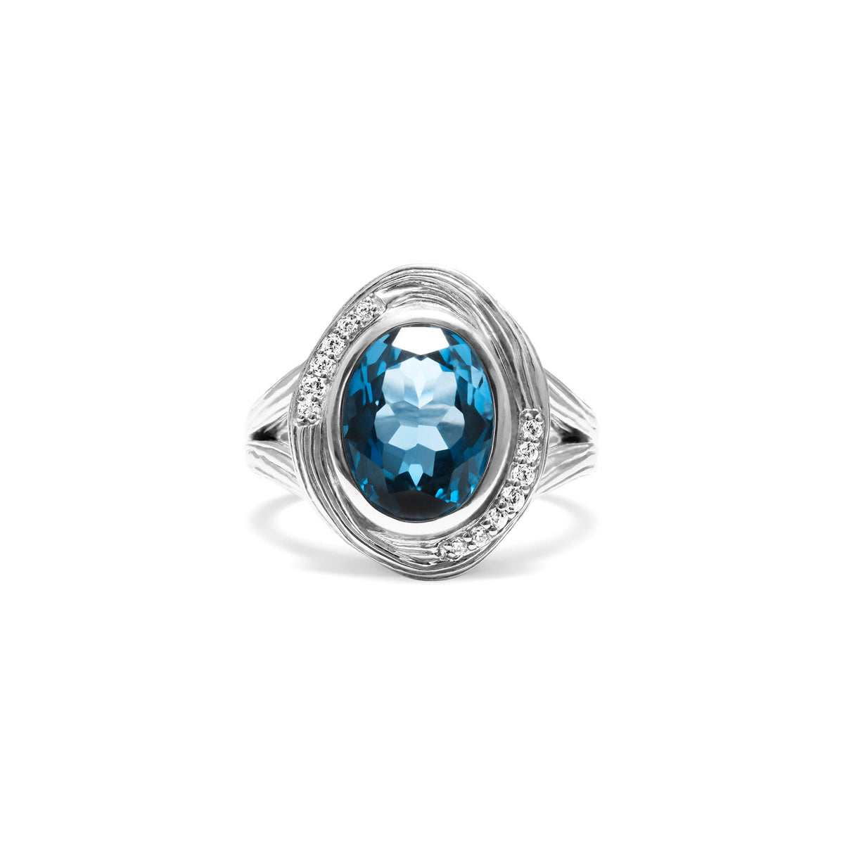 Santorini Oval Ring with London Blue Topaz and Diamonds