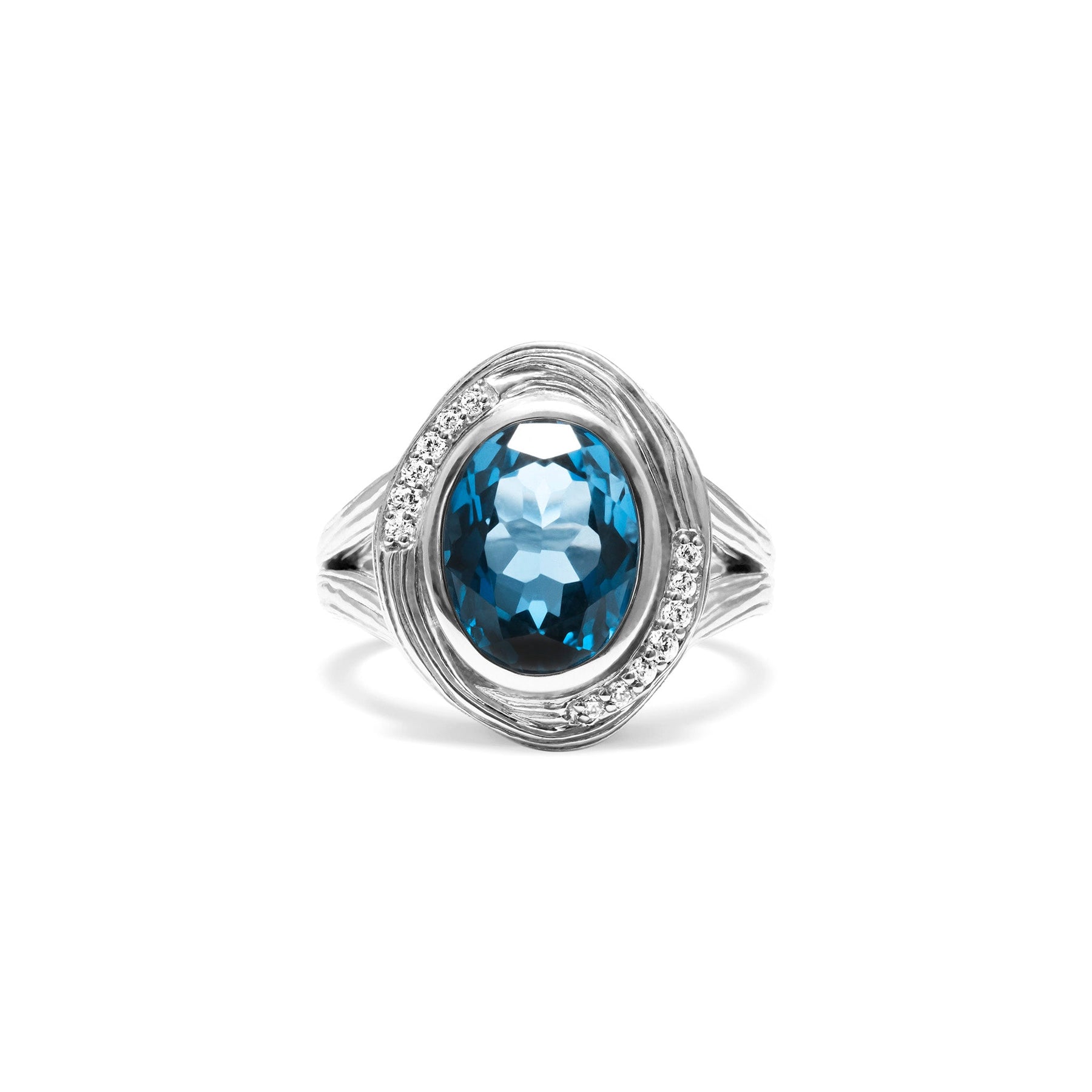 Santorini Oval Ring with London Blue Topaz and Diamonds