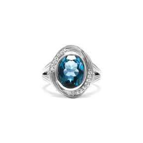Santorini Oval Ring with London Blue Topaz and Diamonds