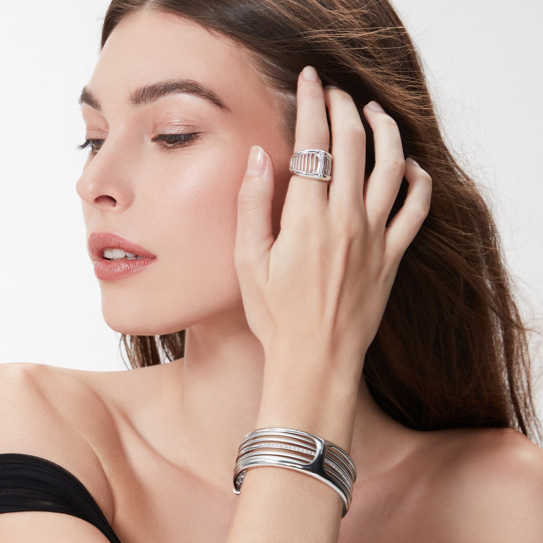 Cielo Wide Band Ring with Diamonds