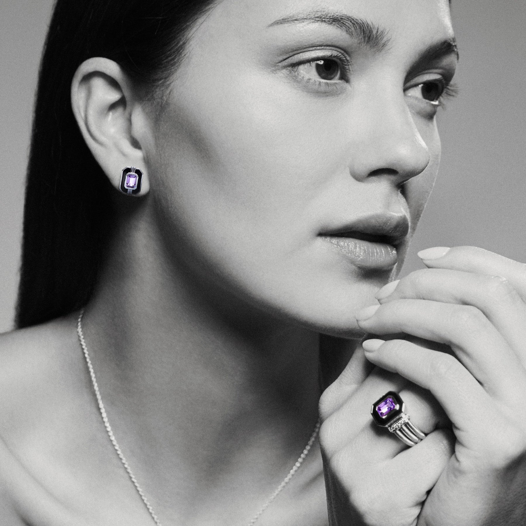 Adrienne Stud Earrings with Enamel and Amethyst