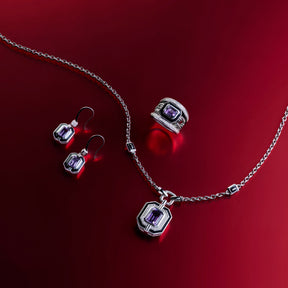 Adrienne Drop Earrings with Enamel, Amethyst and Diamonds