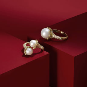 Paloma Bypass Ring with Freshwater Pearls and Diamonds in 18K